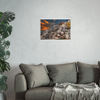 Santorini Sunset Dreams Satin  Poster