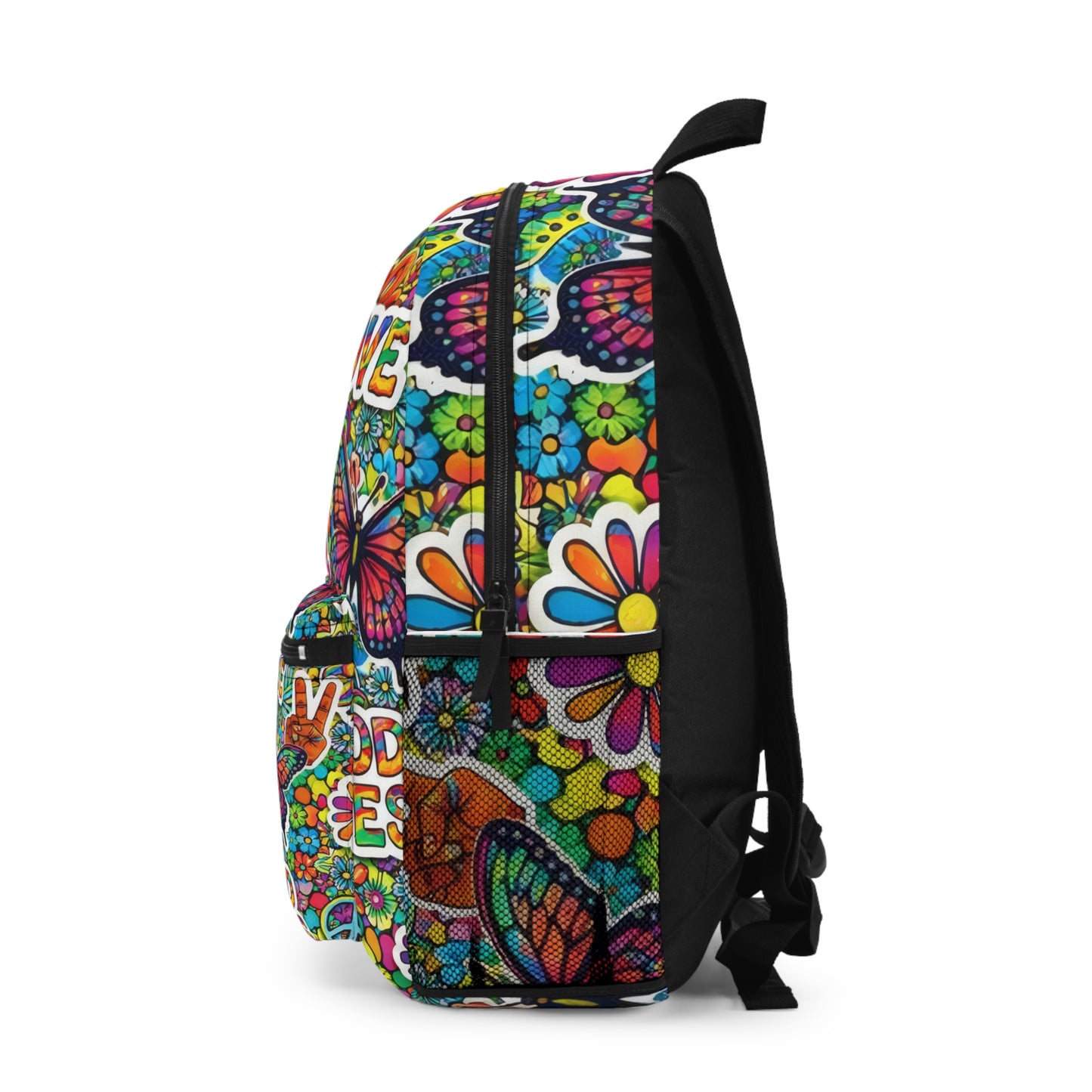 Hippie Floral 'Peace Love Good Vibes' Backpack — Retro Van & Peace Signs