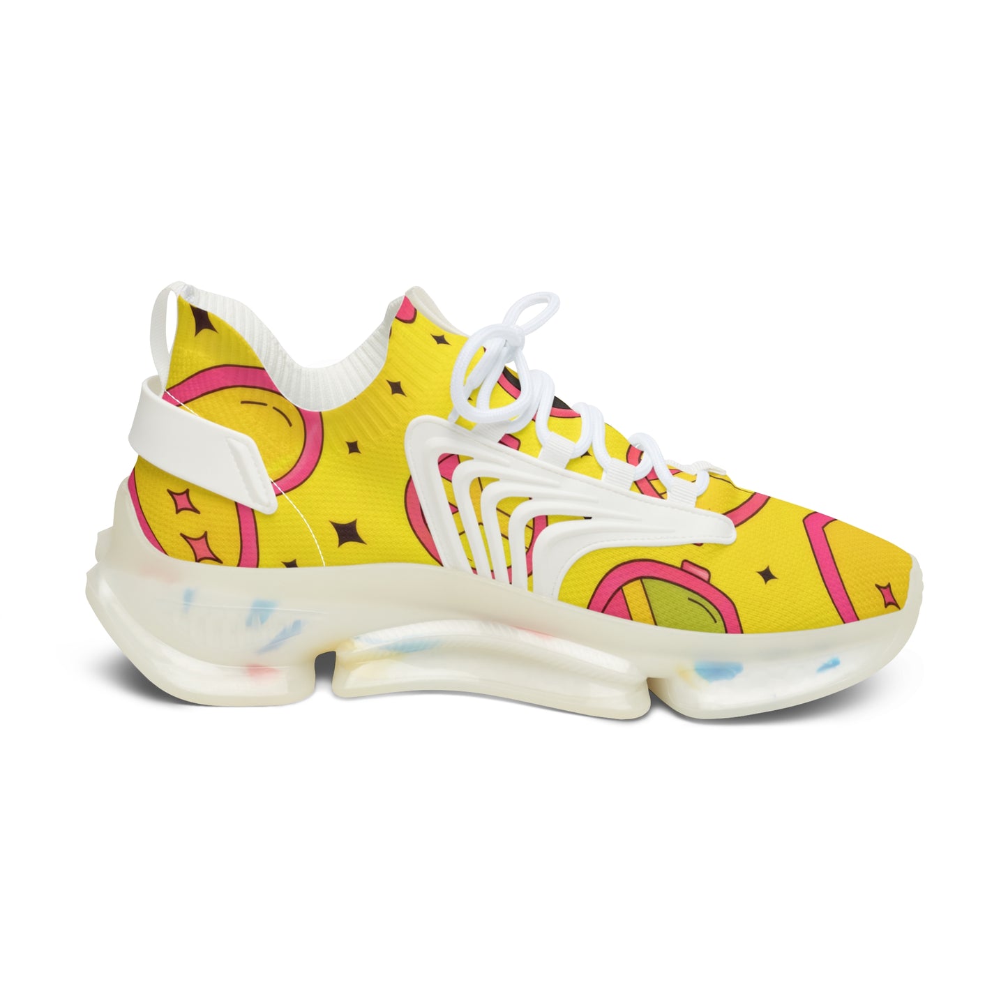 Yellow Heart Flower Mesh Sneakers — Women’s Cute Patterned Athletic Shoes