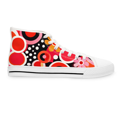Retro Floral High-Top Sneakers — Women’s Colorful 60s-Inspired Pattern