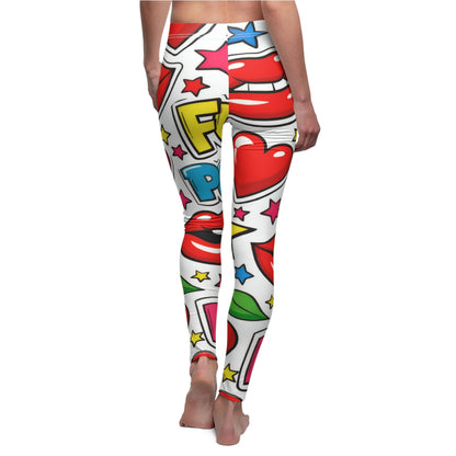 Pop Art Heart & Lips Leggings — Fun Comic Print Women's Leggings