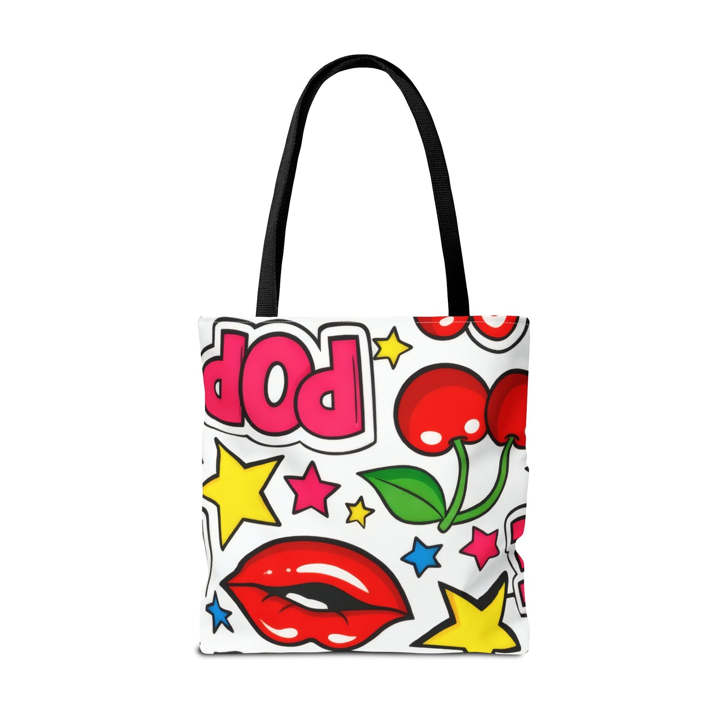 Pop Art Kiss & Cherries Tote Bag — Fun Retro Pattern All-Over Print