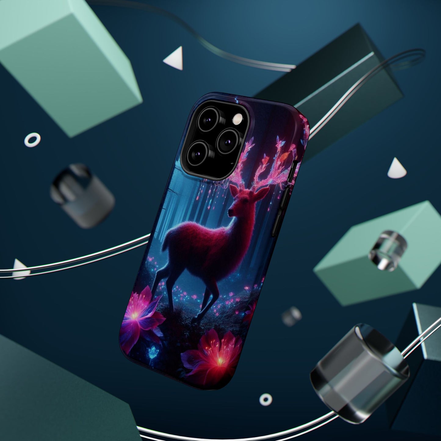 Magnetic Impact-Resistant Phone Case — Neon Fantasy Deer Forest Design