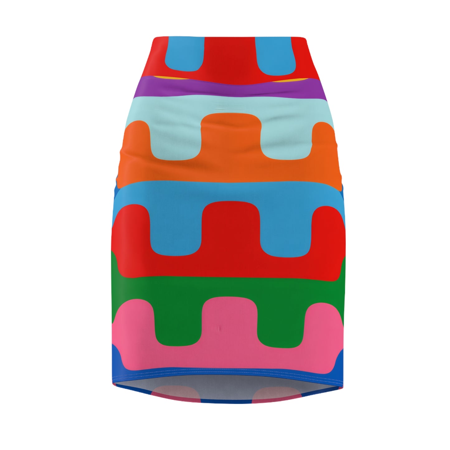 Colorblock Wave Pencil Skirt — Bold Abstract Pattern Women's Skirt