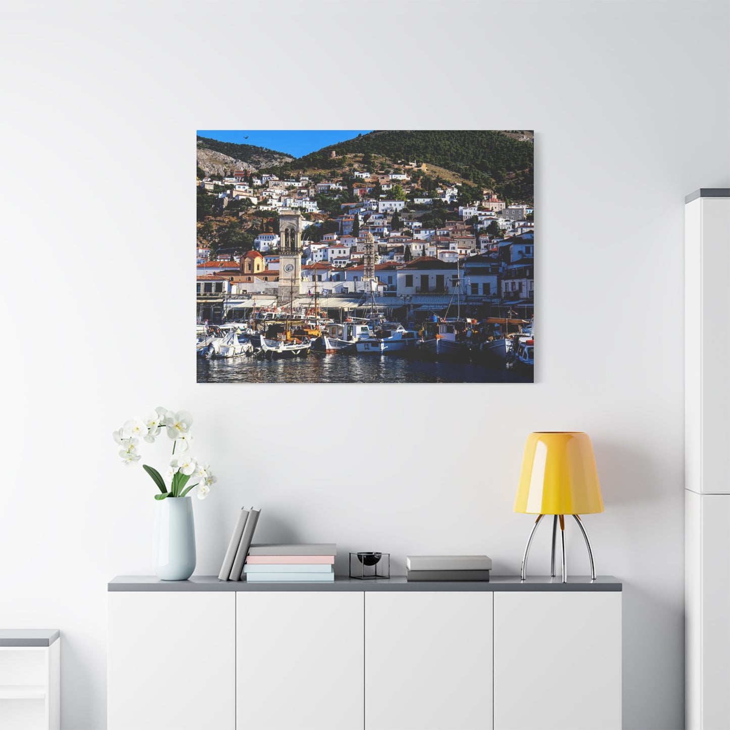 Hydra Island Greece Canvas — Mediterranean Harbor Wall Art