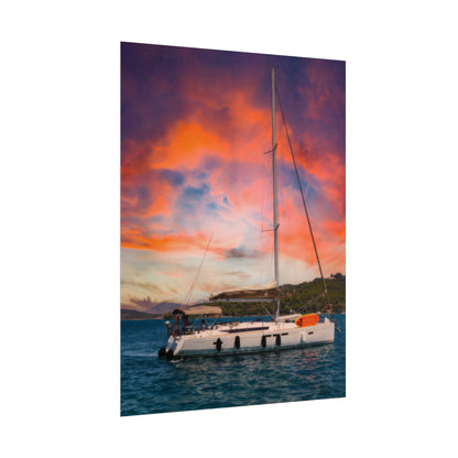 Sailboat Sunset Rolled Poster | Nautical Wall Art, Marina Sunset Print