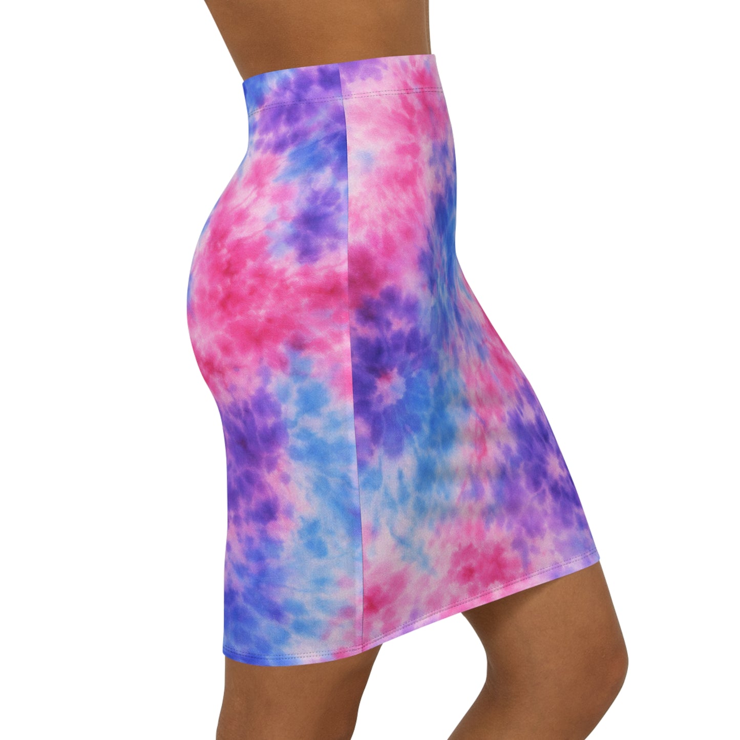 Tie-Dye Pencil Skirt — Pink & Blue Cloud Print Mid-Waist