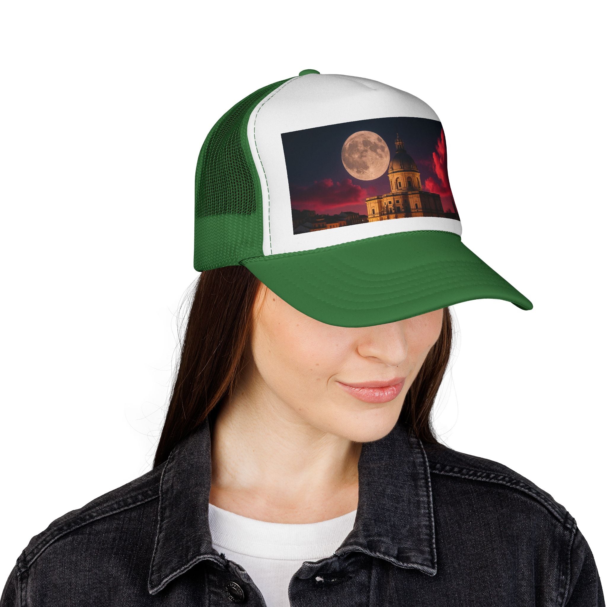 Moonlit Castle Trucker Cap — Gothic Nightscape Hat