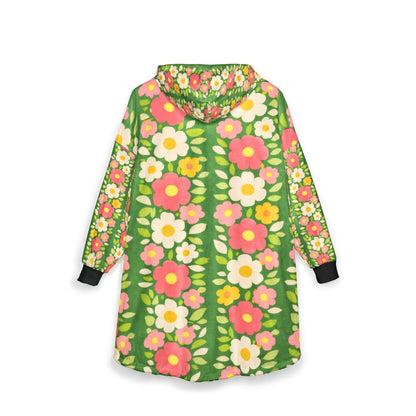 Floral Hoodie — Retro Pink & White Flower Sherpa Throw