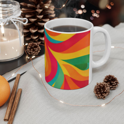 Retro Rainbow Wave Ceramic Mug | 70s Psychedelic Coffee Cup (11oz, 15oz)