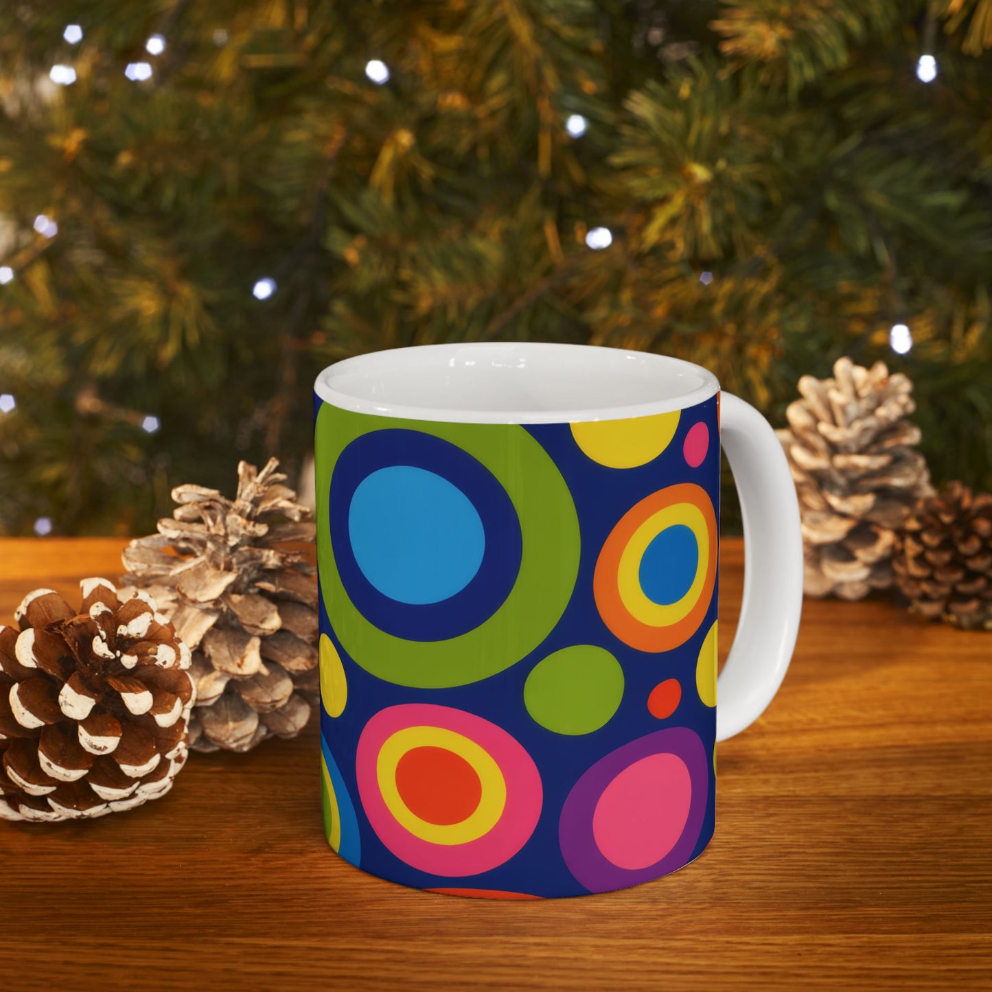 Retro Colorful Circles Ceramic Mug – Bright 11oz & 15oz Coffee Cup