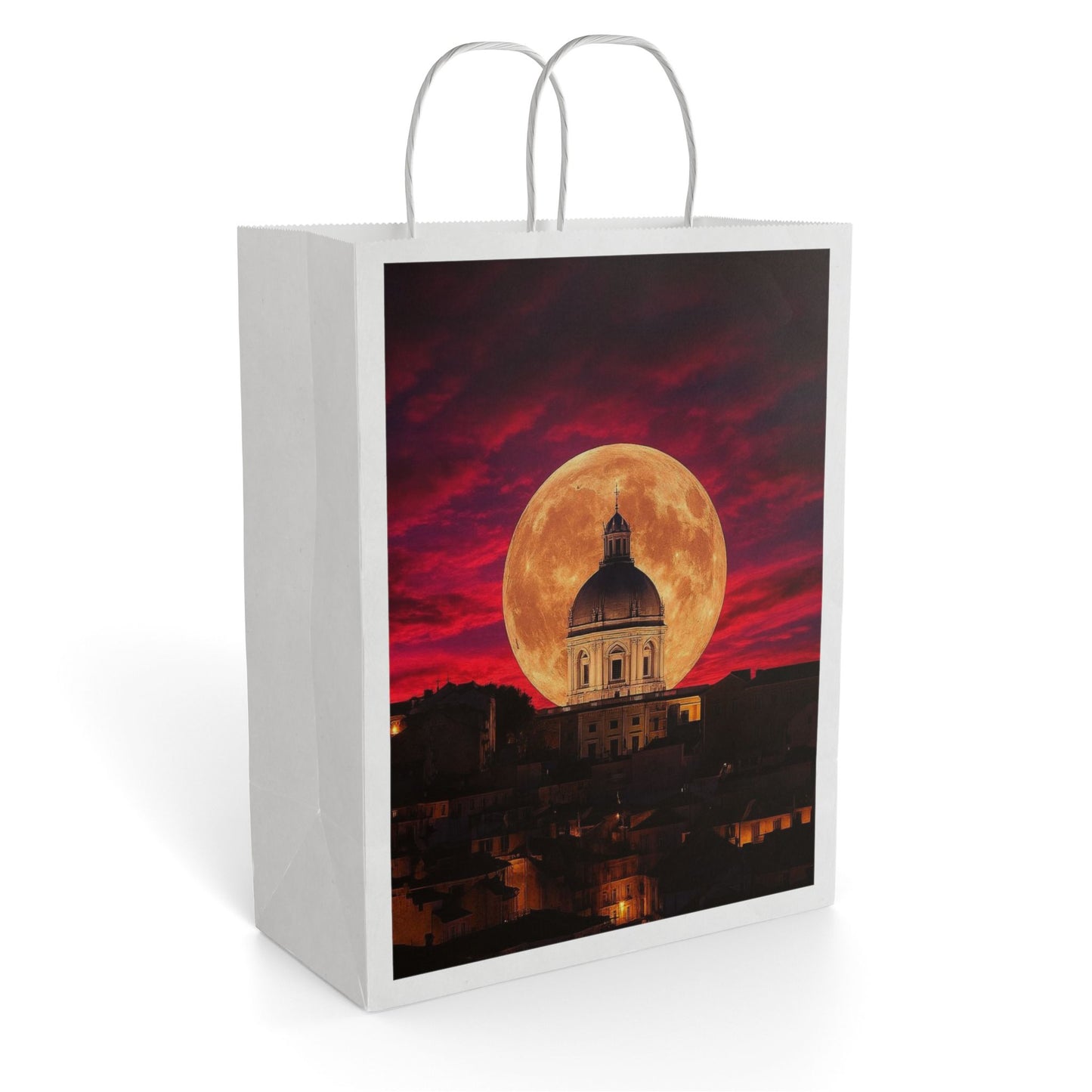 Moonlit Cityscape Gift Bag — Full Moon at Sunset Paper Gift Bag