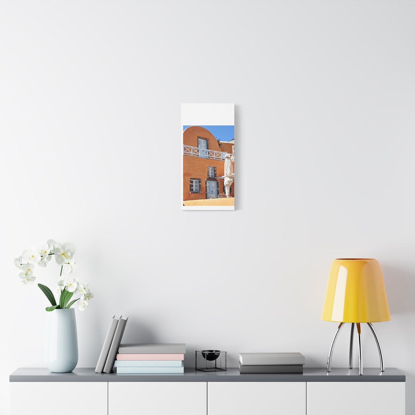 Oia Santorini Orange Facade Canvas — Mediterranean Terracotta Matte Wall Art