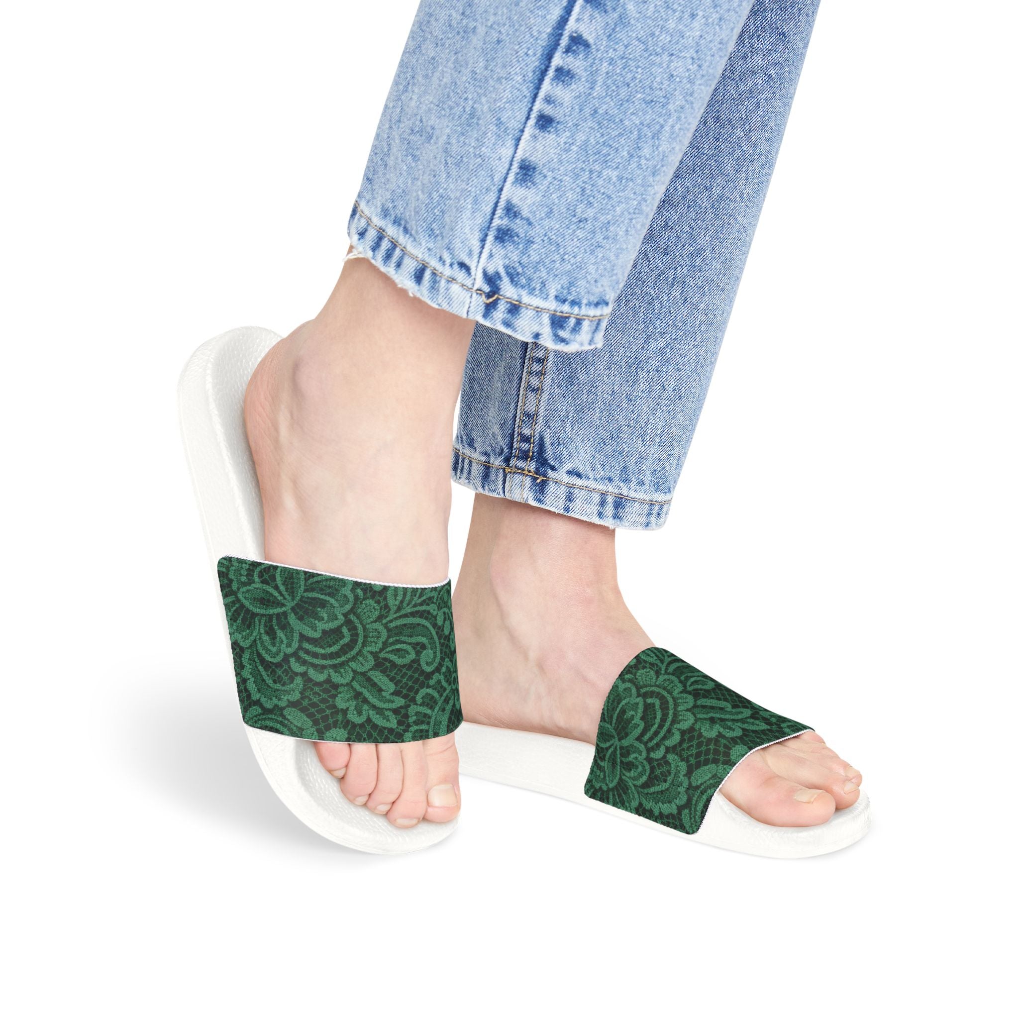 Emerald Damask Slide Sandals