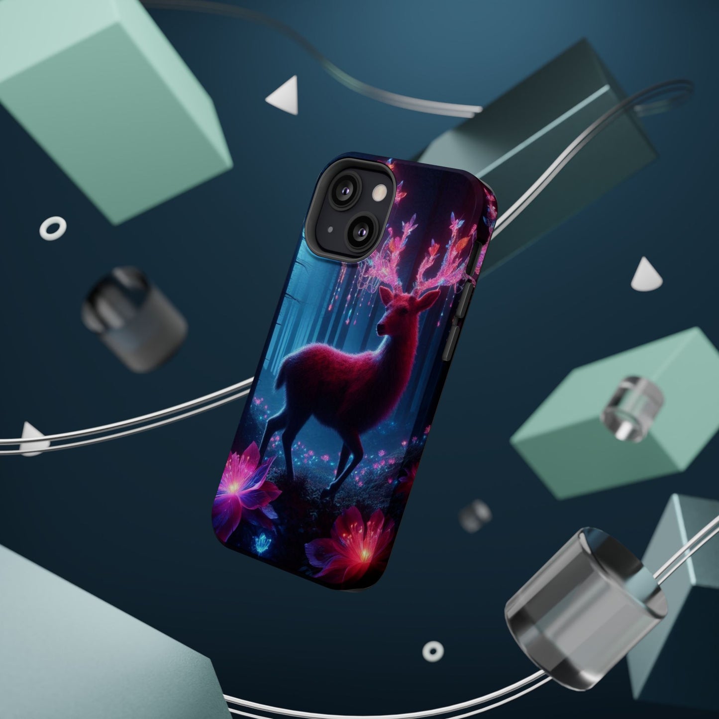 Magnetic Impact-Resistant Phone Case — Neon Fantasy Deer Forest Design