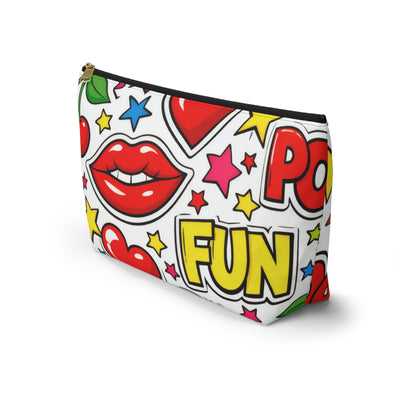 Pop Art Kiss Cosmetic Pouch — Fun Cherry Heart Makeup Bag