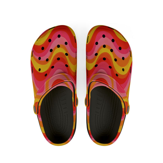 Retro Wave EVA Foam Clogs — Colorful Orange Pink Swirl Slip‑Ons