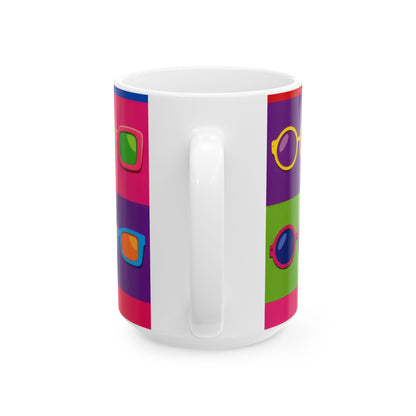 Pop Art Sunglasses Ceramic Mug | Warhol-Style Colorblock Coffee Cup (11oz, 15oz)