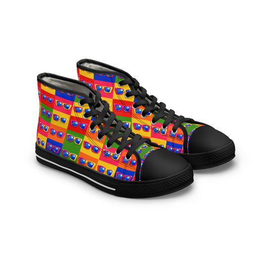 Retro Pop Sunglasses High-Top Sneakers — Colorful Patterned Women's Shoes