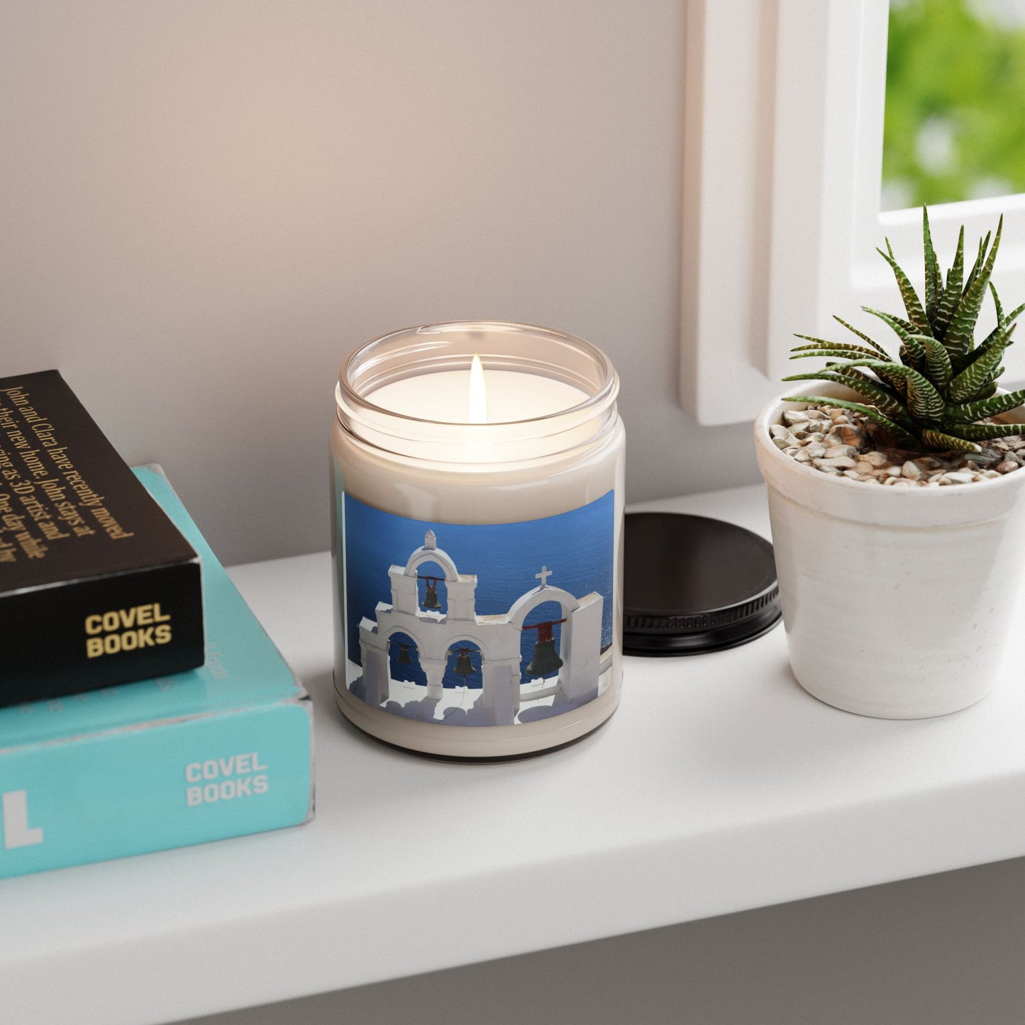 Santorini Blue Church Bells Candle, Soy Candle 9oz | Mediterranean Seaside Scent