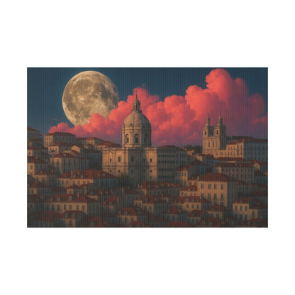 Moonlit Cityscape Plastic Yard Sign — Full Moon Over Sunset Clouds