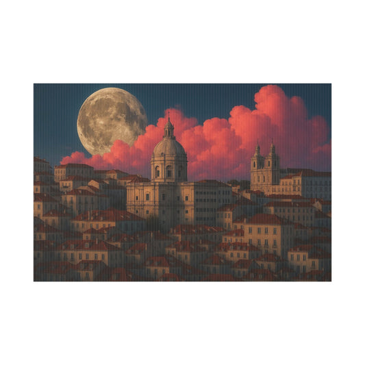 Moonlit Cityscape Plastic Yard Sign — Full Moon Over Sunset Clouds