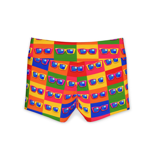 Retro Sunglasses Print Yoga Shorts — Bright Rainbow Activewear for Women