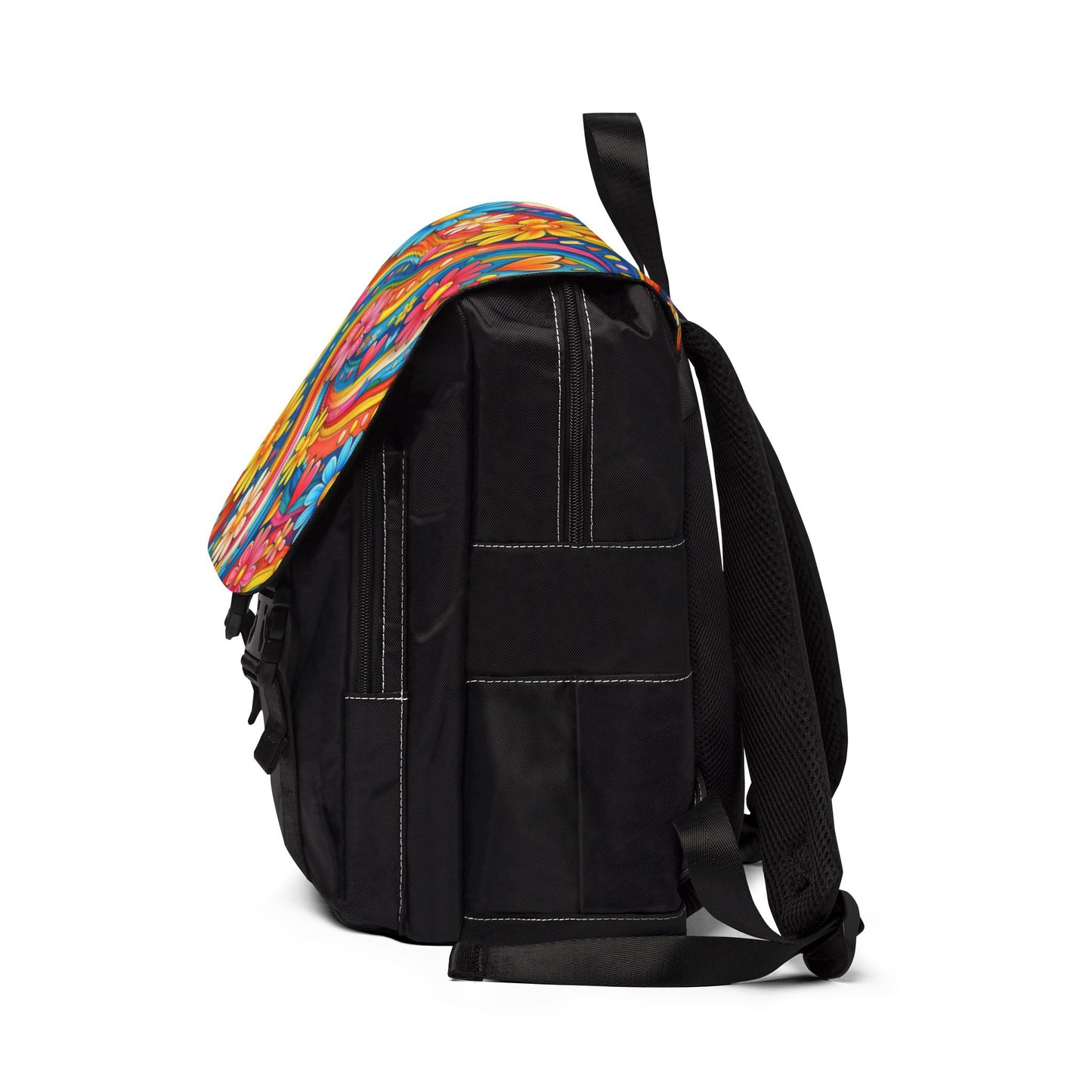 Retro Floral Groove Backpack - Colorful 70s Flower Power Shoulder Bag
