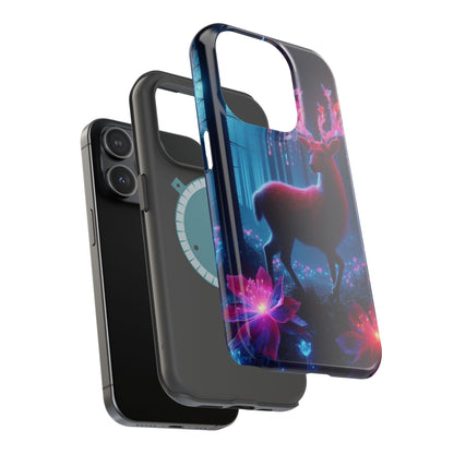 Magnetic Impact-Resistant Phone Case — Neon Fantasy Deer Forest Design