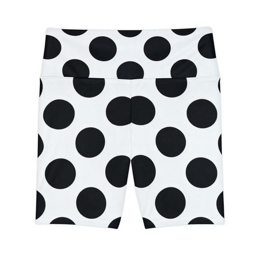 Polka Dot High-Waist Workout Shorts — Black & White Activewear