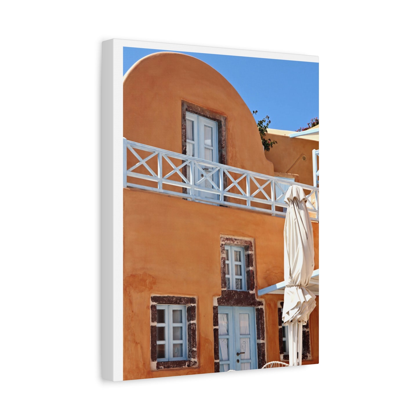 Oia Santorini Orange Facade Canvas — Mediterranean Terracotta Matte Wall Art