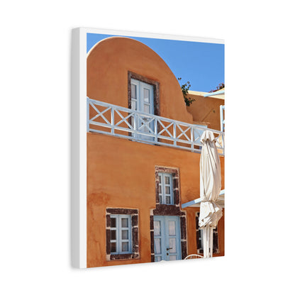 Oia Santorini Orange Facade Canvas — Mediterranean Terracotta Matte Wall Art