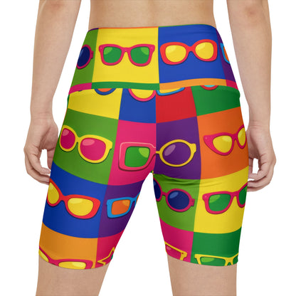 Colorful Sunglasses Pattern Women's Workout Shorts – Retro Pop Art Activewear