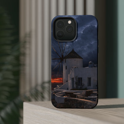 Santorini Windmill Sunset phone case | Magnetic impact-resistant case Greek Island Travel Gift