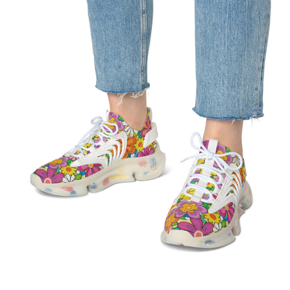 Floral Retro Mesh Sneakers — Women's Colorful 60s Flower Power Athletic Shoes