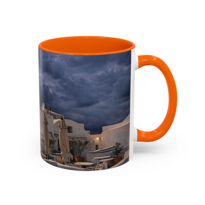 Santorini Windmill Storm Coffee Mug | Dramatic Sky Greek Travel Gift
