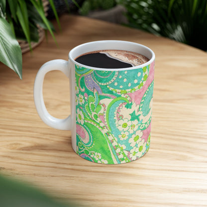 Green Paisley Ceramic Mug — Retro Floral 11oz & 15oz Coffee Cup