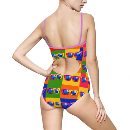 Retro Sunglasses Pattern One-Piece Swimsuit — Colorful Pop Art Beachwear