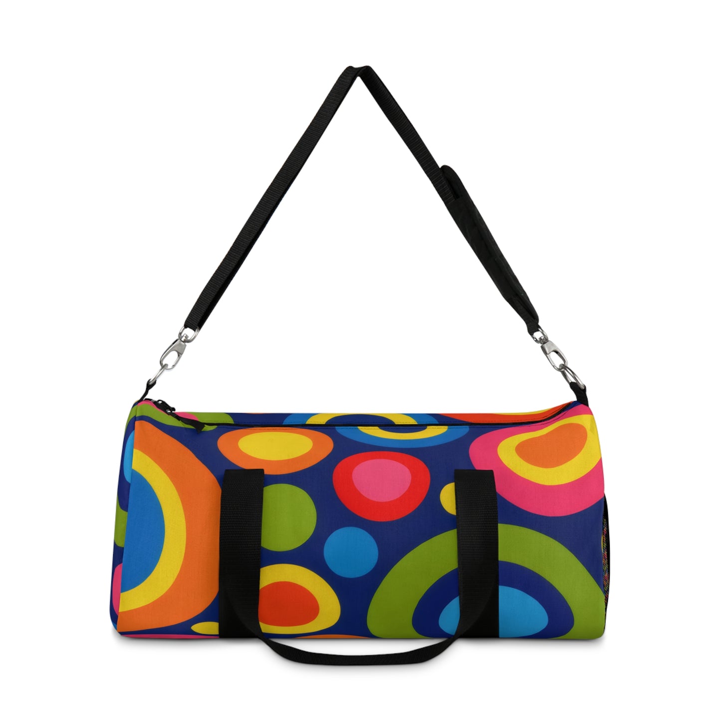 Retro Circle Print Duffel Bag — Colorful 70s-Inspired Travel Gym Bag