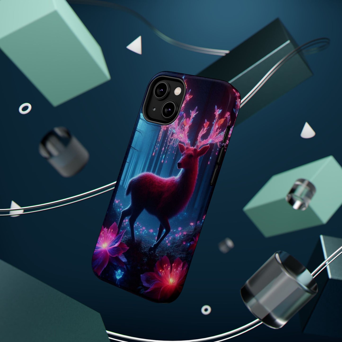 Magnetic Impact-Resistant Phone Case — Neon Fantasy Deer Forest Design
