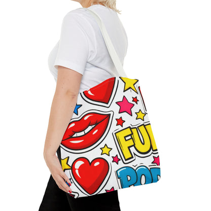 Pop Art Kiss & Cherries Tote Bag — Fun Retro Pattern All-Over Print