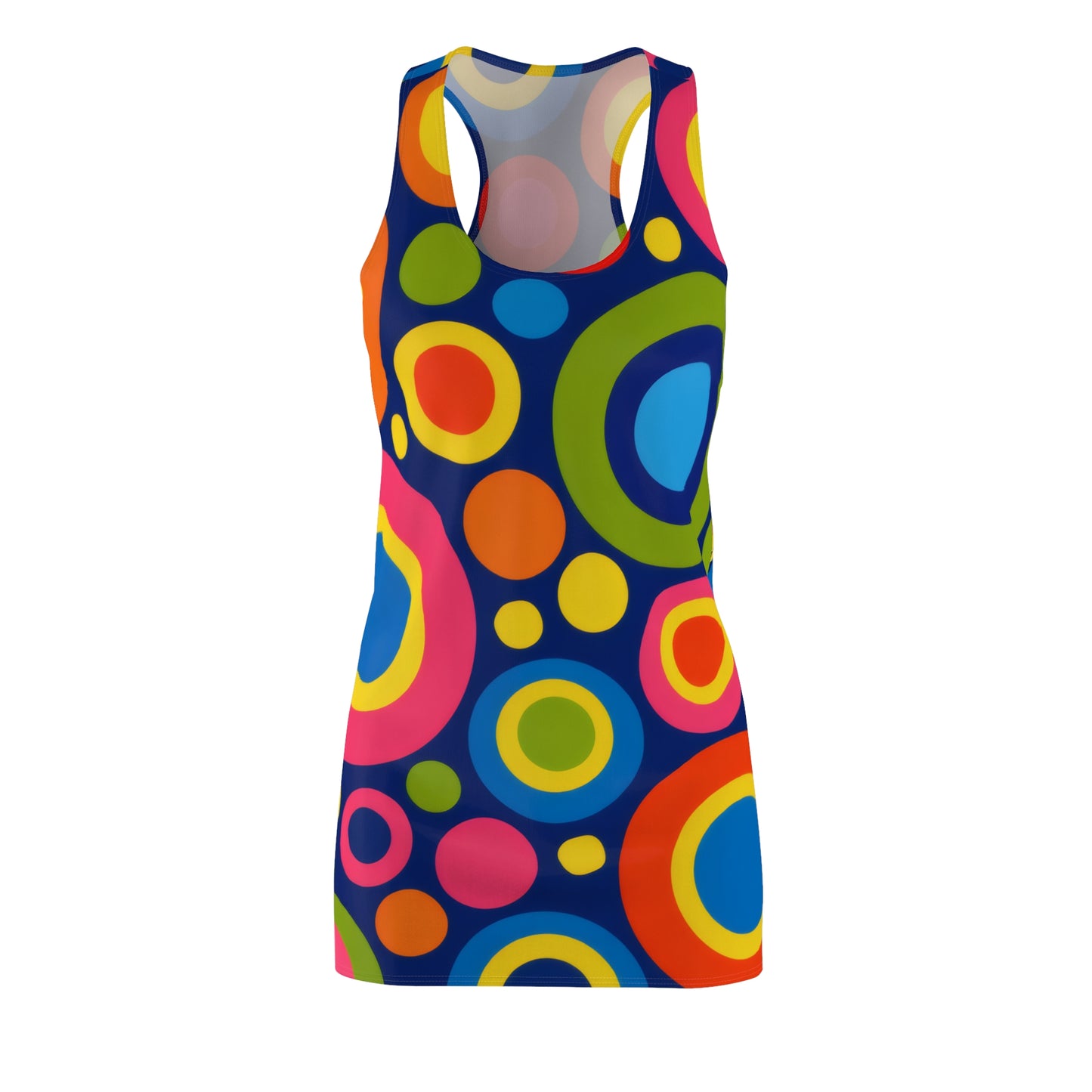 Racerback Dress — Colorful Retro Circle Print AOP