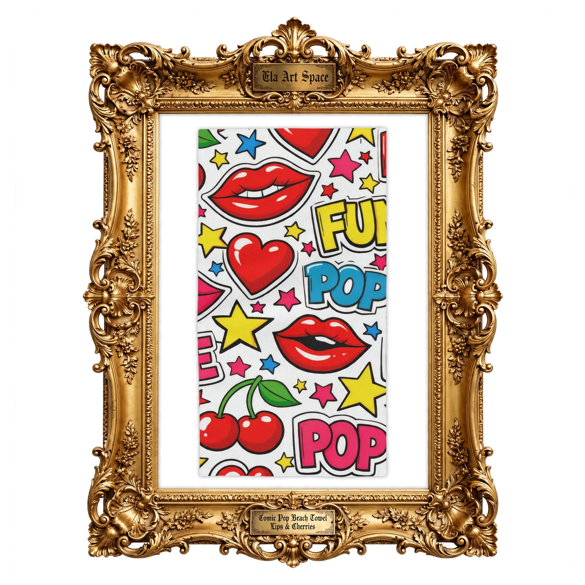 Comic Pop - Beach Towel with Lips & Cherries