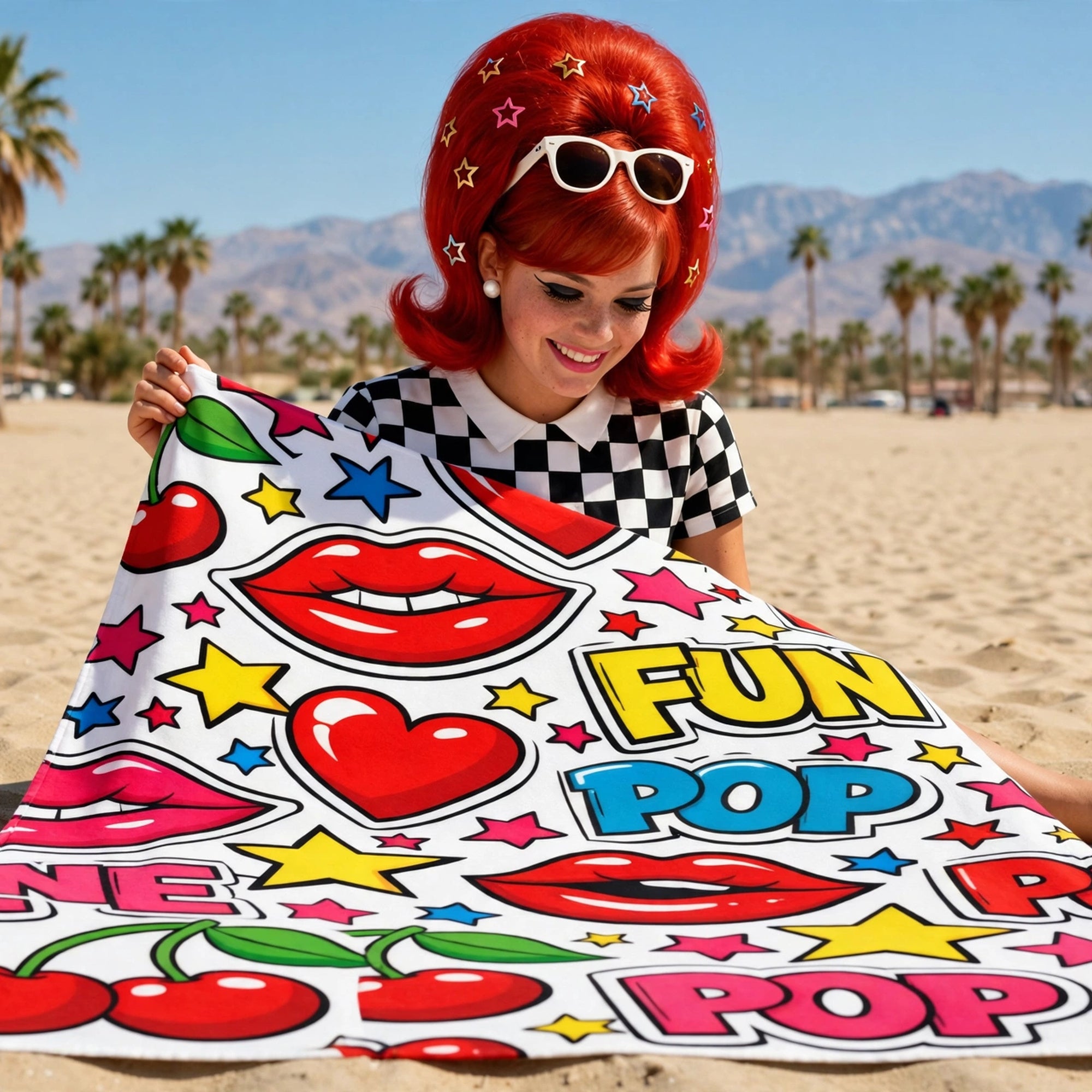 Comic Pop - Beach Towel with Lips & Cherries