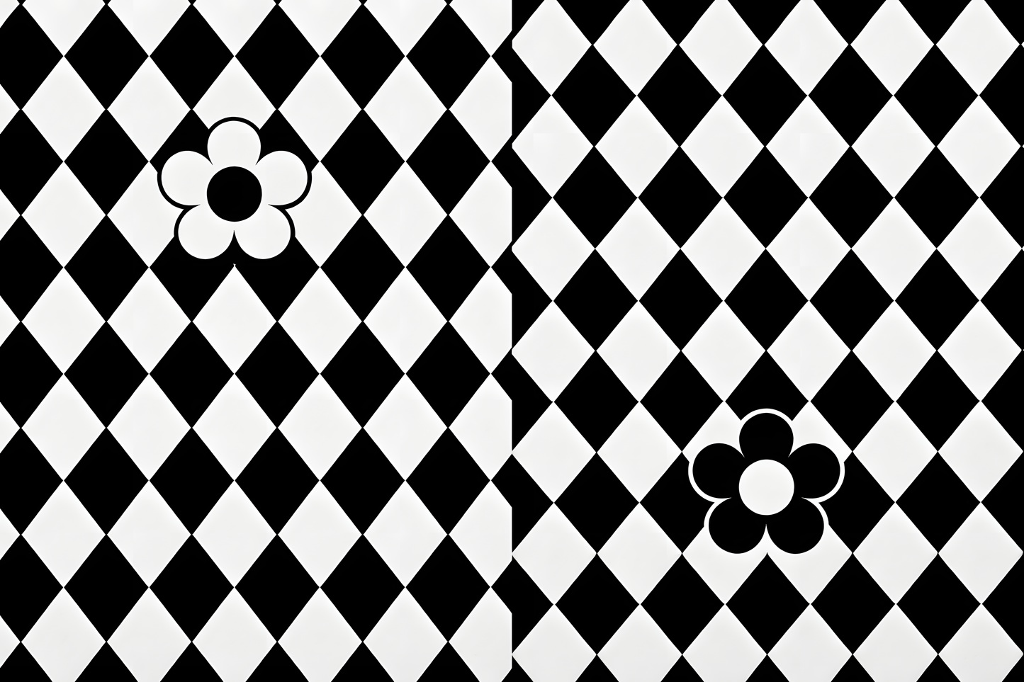 Black White Checkerboard Daisy Retro Pattern — High-Resolution Digital Download