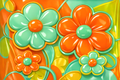 3D Glossy Retro Flowers Orange Mint — High-Resolution Digital Art Print