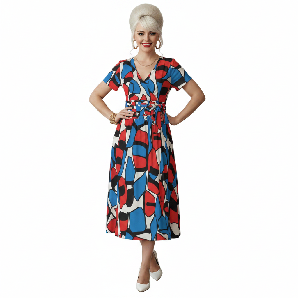 Abstract Red Blue Dress Modelka 1