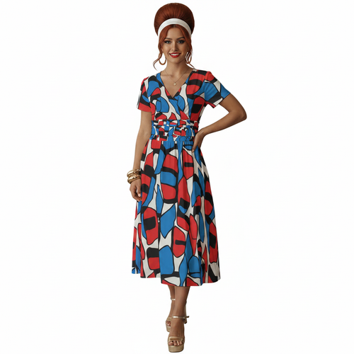 Abstract Red Blue Dress Modelka 3
