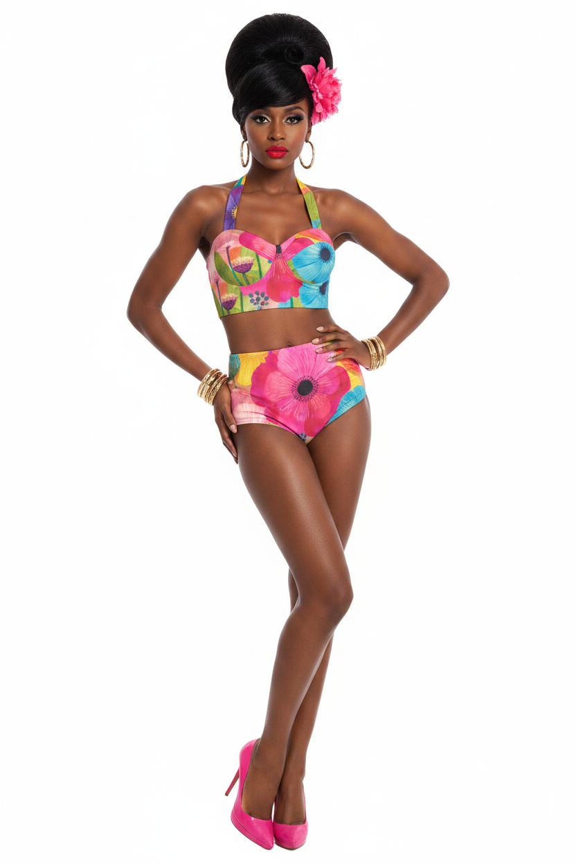 Anemone Floral Halter Bikini —60s modelka