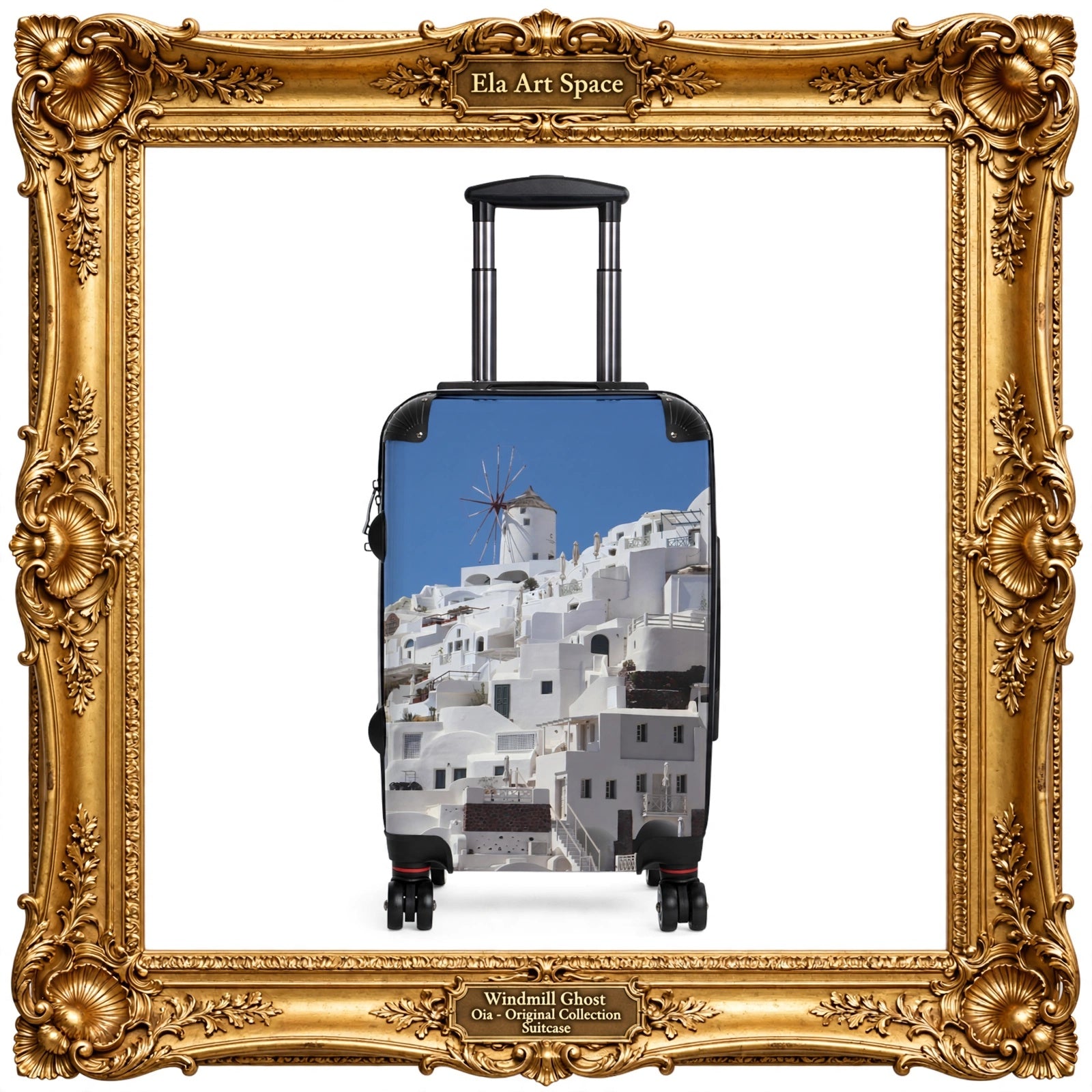 Ghost Oia Windmill Suitcase - Santorini White Windmill Luggage | Original Photo
